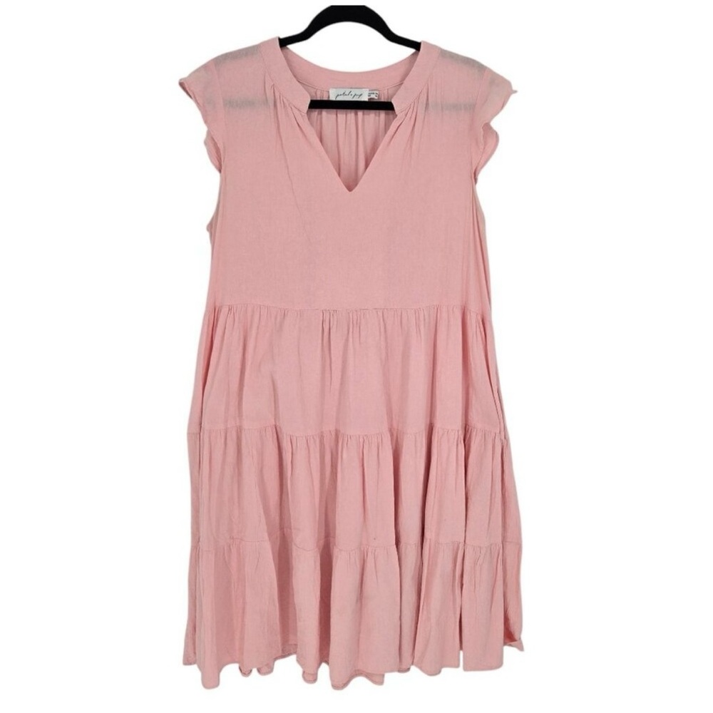 Petal and pup womens US 10 pink cotton ruffle dress flutter sleeve v neck